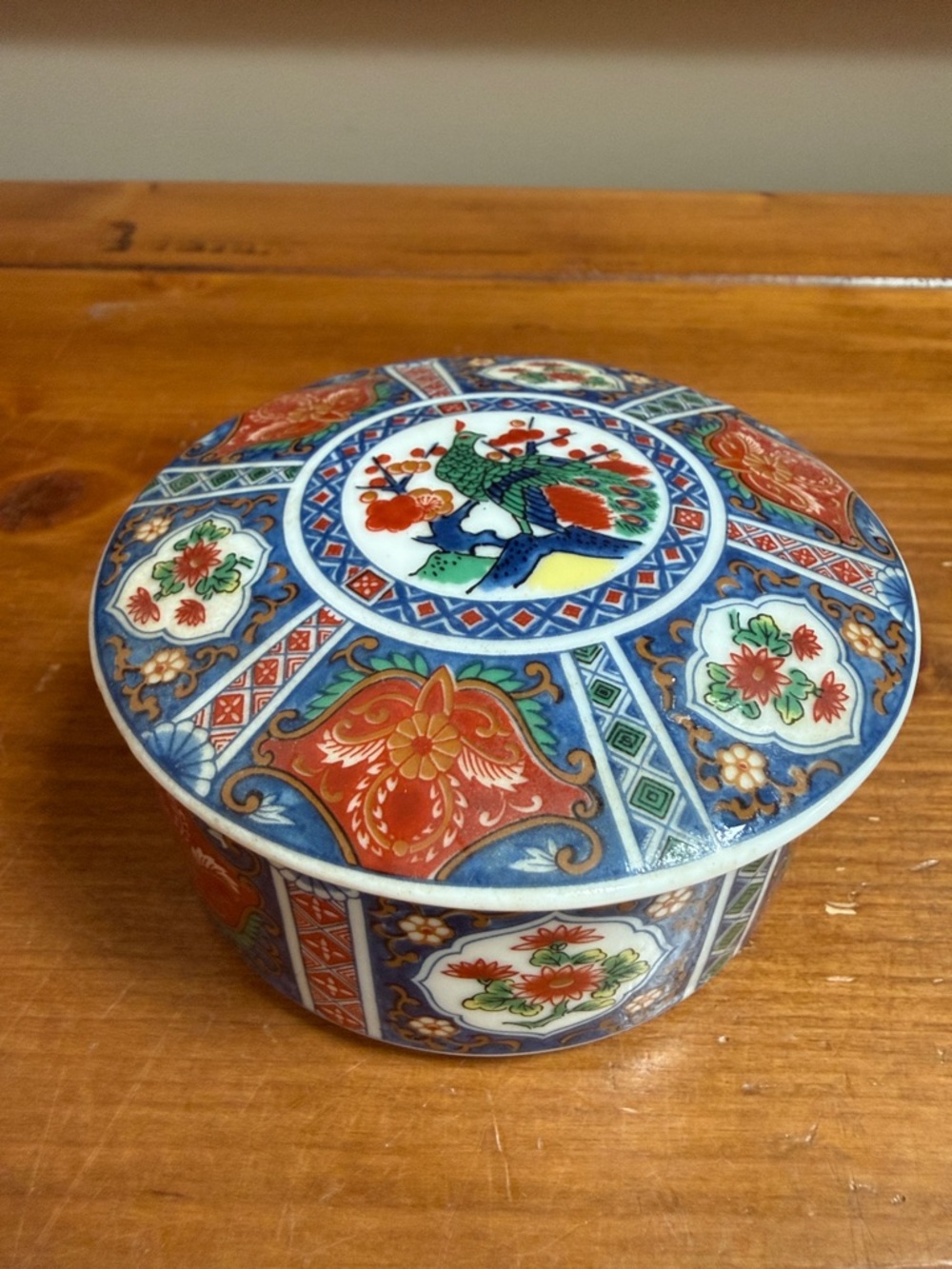 ☀️3/$15 Vintage Imari Takahashi Porcelain Trinket Box Peacock Design